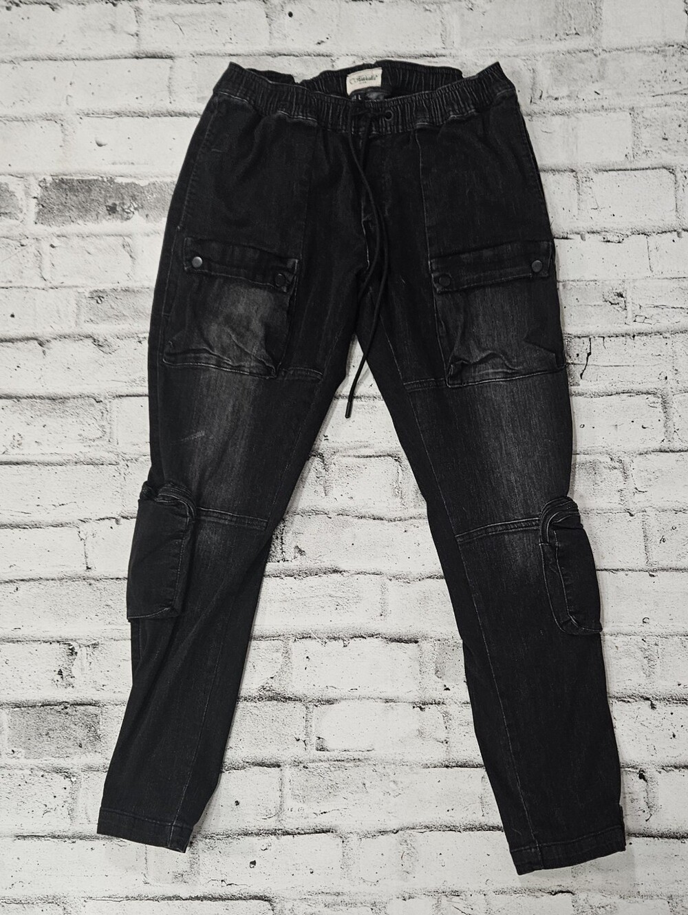 Kuwalla Utility Denim Cargo Jogger Jeans Black Stretch Pants Large
